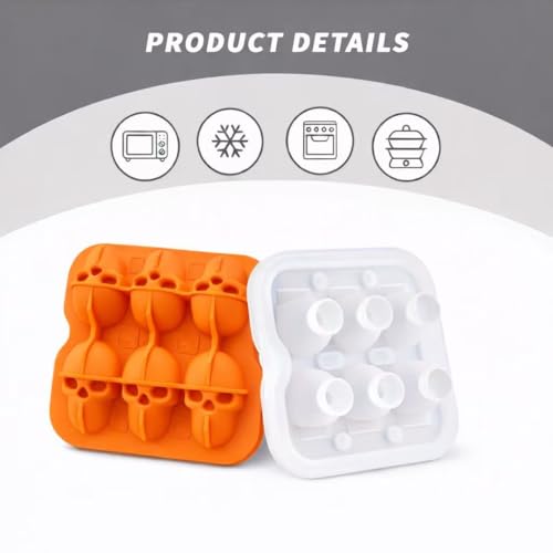 Skull Ice Cube Mold - Orange Silicone Ice Tray for Whiskey & Cocktails