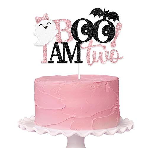 Halloween 2nd Birthday Cake Topper - Pink & Black Glitter Ghost Decor