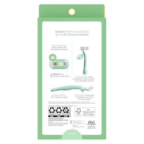 Gillette Venus Extra Smooth Razor for Women, Includes 1 Reusable Razor Handle + 4 Refills, 5-Bladed, Ergonomic No-Slip Gel Handle and Shower Holder, Holiday Gifts for Women