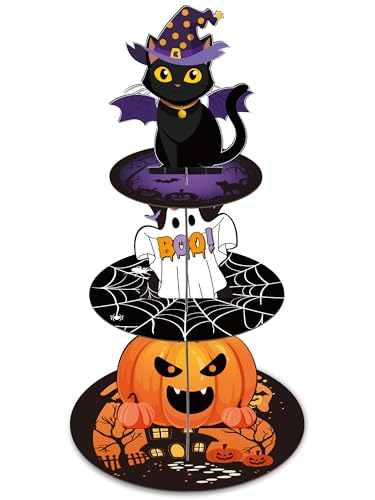Halloween 3-Tier Pumpkin Ghost Black Cat Cupcake Stand - Party Decorations
