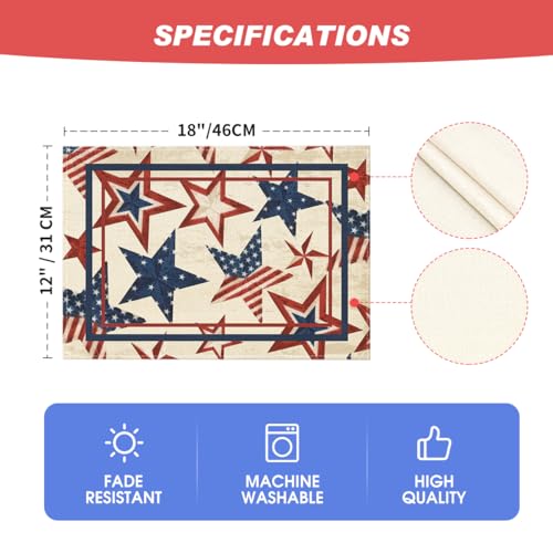Patriotic 4th of July Placemat Set - Stars & Stripes 12x18 Inch Beige, Pack of 4