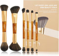 Travel Makeup Brushes Set with Pouch - Yellow, 5PCS Double Ended Cosmetic Kit
