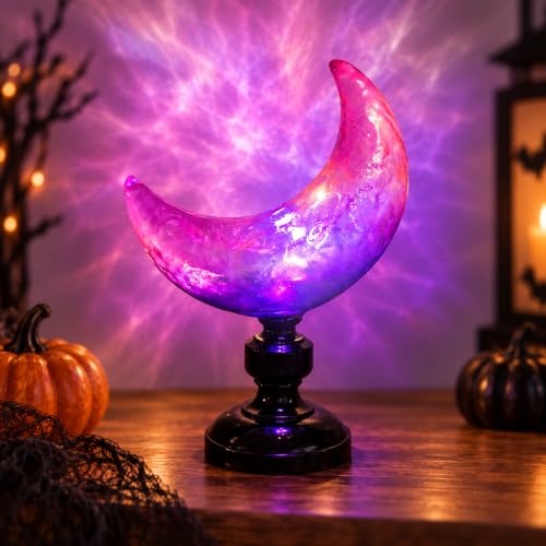 Purple Moon Light Crystal Figurine - Halloween Crescent Lamp Decor