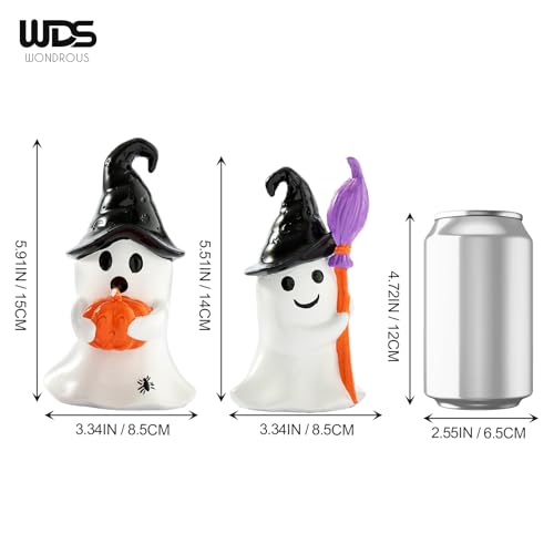 Halloween Ghost Figurines Set of 2 - Indoor Table Decor, White Black Orange Variations