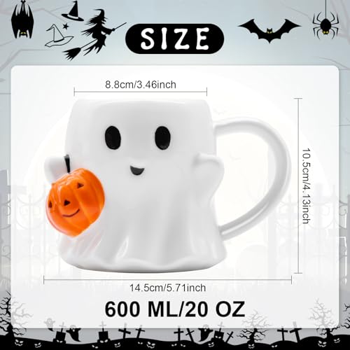 Halloween Ghost Mug with Pumpkin - 20 oz Ceramic Coffee Cup, White, Orange & Black Variation