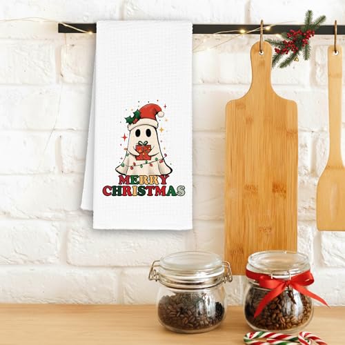 Christmas Ghost Kitchen Towels - Cute Holiday Hand Dish Towel for Bathroom & Decor
