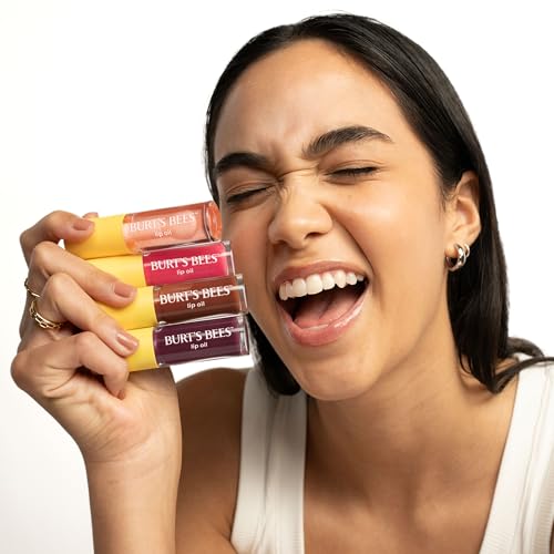 Burt's Bees Lip Oil for Valentine's Day, Clear Day, Instant Hydration, Nourishes and Softens Lips, High Shine Finish, Responsibly Sourced Jojoba Oil, Non Sticky, Wand Applicator, 0.15 Ounce