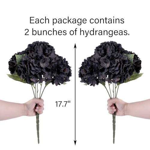 Black Artificial Hydrangea Flower Bouquets - 2 Pcs, 5 Heads Each, Home & Wedding Decor