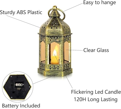 20PCS Gold Flickering LED Lanterns Set - Mini Moroccan Hanging Candle Decor