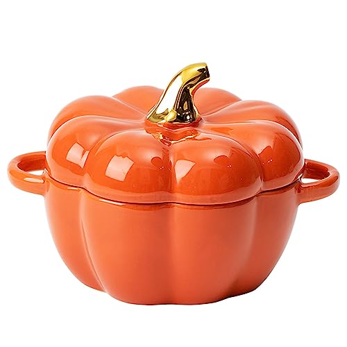 Orange Pumpkin Dutch Oven Pot with Lid - Ceramic Casserole & Baking Dish