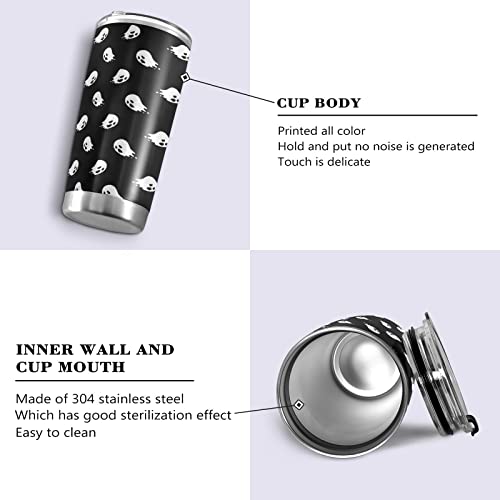 Halloween Doodle Ghost 20oz Insulated Travel Mug with Straw - Back to School Office Gift - Multi-010