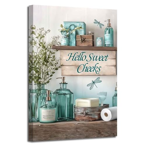 Teal Bathroom Wall Art Funny Sign Canvas Print Farmhouse Toilet Decor 12 x 18 Variation of THIS listing