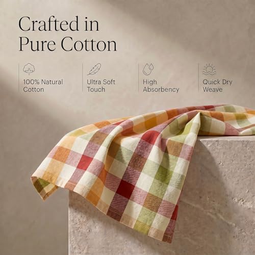 Cotton Dish Towels Set of 6 - 20x30 Inches Harvest Pattern, Soft & Absorbent
