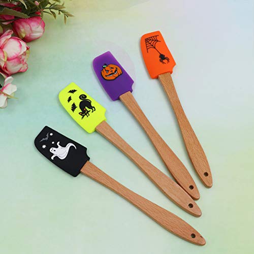 Halloween Wooden Handle Silicone Spatula Set - Ghost, Black Cat, Pumpkin, Spider
