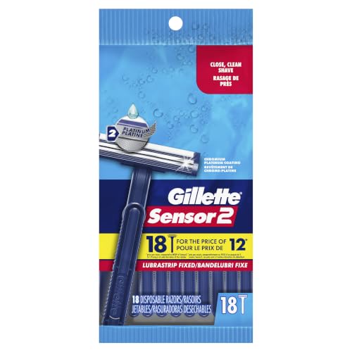 Disposable Razors for Men - Gillette Sensor2 18 Pack with Water-Activated Lubrastrip