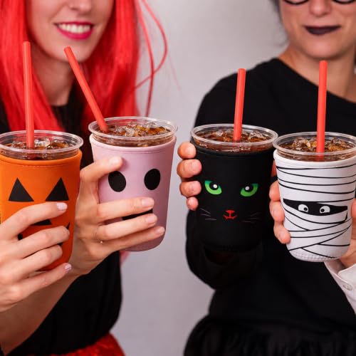 Halloween Coffee Sleeve Set - Reusable Insulators for 22-24 oz Cups - Spooky Designs