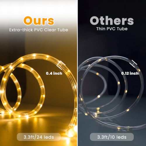 Outdoor Waterproof Rope Lights 33FT 240 LED Warm White Connectable for Garden & Holiday Decor