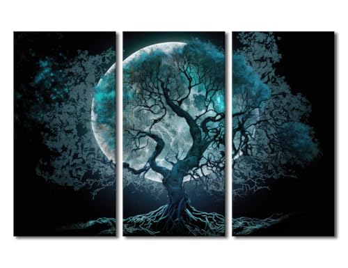 Modern Wall Art Canvas - Tree of Life Moonlight Scene 42x28 in - Variation of Artwork-04