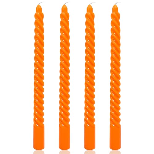 Orange Spiral Taper Candles - 4 Pack, 10 Inch Dripless & Smokeless for Home Decor