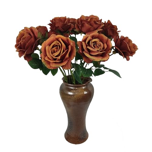 Artificial Burnt Orange Roses Bouquet - Fall Floral Arrangement with Realistic Texture & 3.94-Inch Heads - Variation of Burnt Orange 20/20