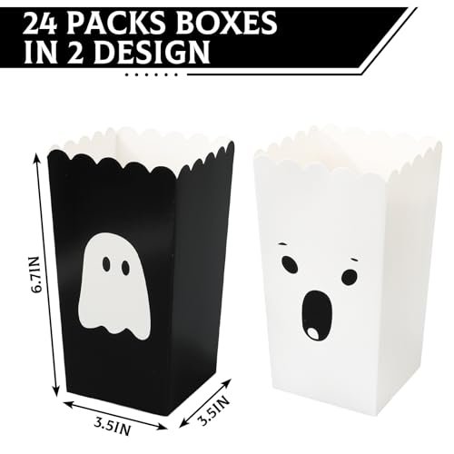 Halloween Ghost Popcorn Paper Boxes Set - 24 Pack for Parties & Movie Night