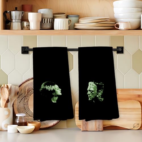 Gothic Couple Kitchen Towels - Frankenstein & Bride Spooky Dish Hand Towels 16x24