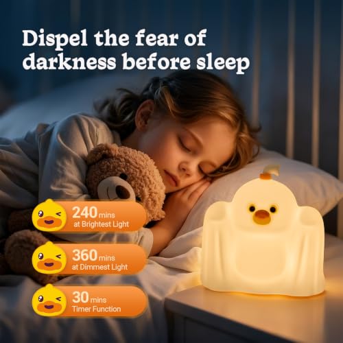 Kids Night Light Squishy Duck Lamp with 3-Level Dimming & Timer