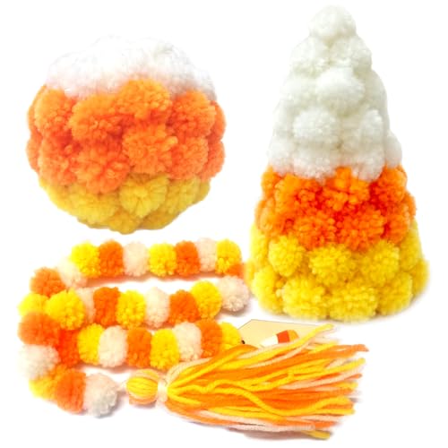 Halloween Candy Corn Decor Set - Mini Yarn Trees & Fall Table Centerpieces