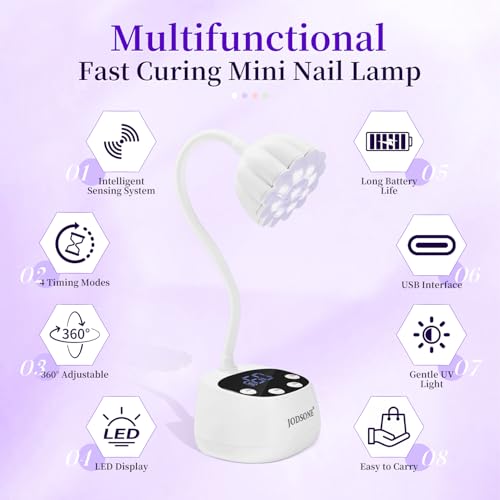 Portable White UV LED Nail Lamp with Gooseneck, Auto Sensor & 4 Timers
