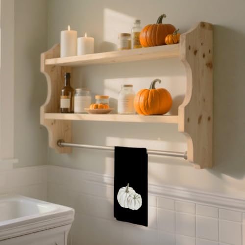 Black Fall Pumpkin Kitchen Hand Towels - 16x24in Farmhouse Decor