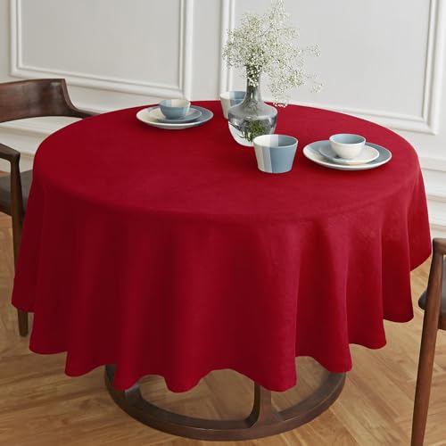 Red Linen Round Tablecloth 60 Inch - Prewashed & OEKO-TEX Certified