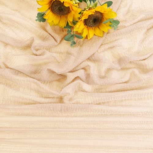 Deep Beige 10ft Boho Cheesecloth Table Runner 32x120 Inches for Wedding & Party Decor