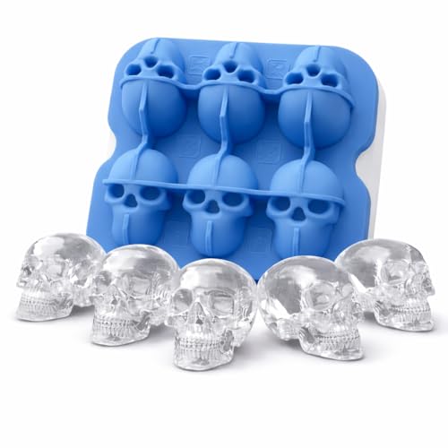 Blue Skull Ice Cube Mold - 6-Cavity Silicone Ice Tray for Whiskey & Cocktails