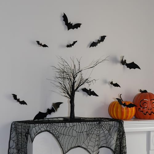 Halloween 3D Bat Wall Decor Set with LED Lights - Removable Indoor Outdoor Decorations