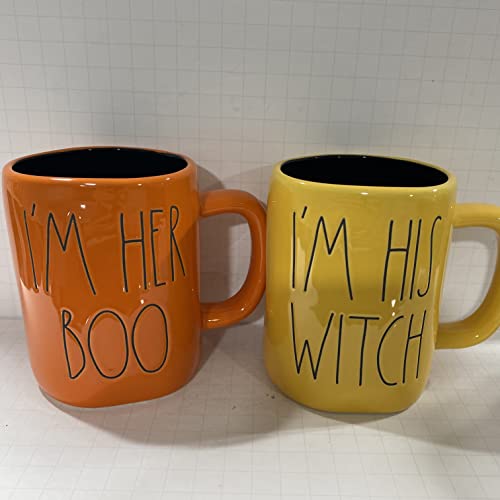 Halloween Coffee Mug Set - 16oz Ceramic I’m Her Boo & I’m His Witch - Coffee Cup Gift