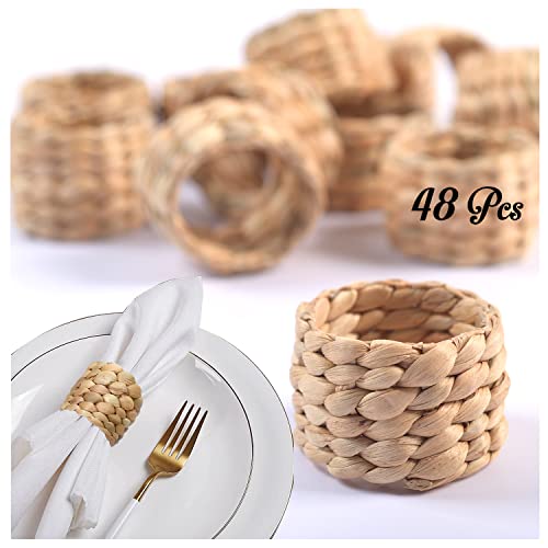 Set of 48 Boho Water Hyacinth Napkin Rings - Handmade Rustic Table Decor