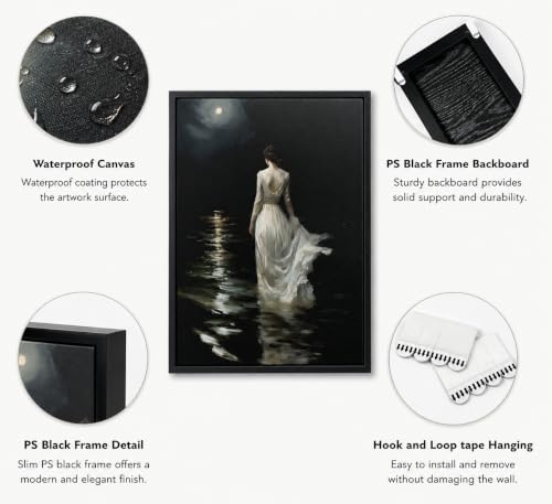 Gothic Moody Woman Canvas Wall Art - Moonlight Scene, 12x16 Inch - Dark Fantasy Decor - Variation of Moonlight Girl 16"L x 12"W