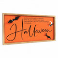 Halloween Wall Art Framed with 3D Bats - Orange Sign for Indoor Decor