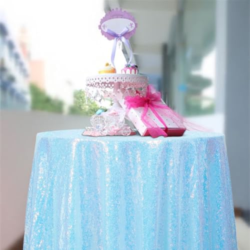 Iridescent Aqua Sequin Round Tablecloth 120 Inch Ocean Blue Mermaid Party Decor Variation of This Listing