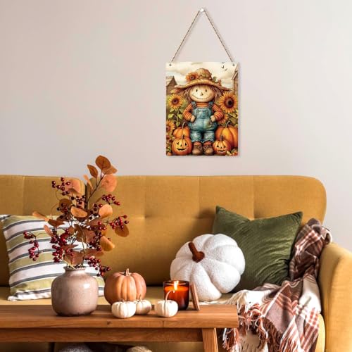 Autumn Wooden Hanging Sign - Fall Decor with Scarecrow Variation