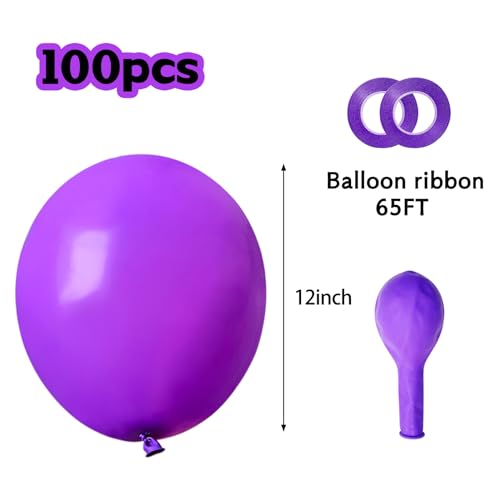 Purple Balloons 12 Inch 100pcs Thick Latex Matte Balloon Set - Purple