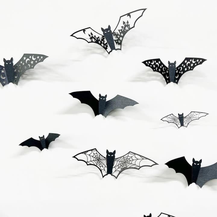 Halloween Bat Wall Decals - 24pcs 3D Self-Adhesive PVC Stickers for Party Decor