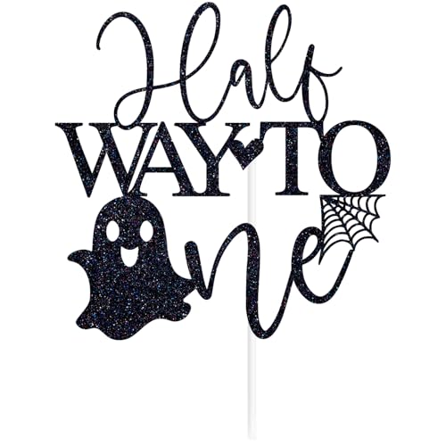 Black Glitter Cake Topper for Baby's Half Birthday Halloween Party Spooky Decor