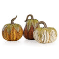 Large Fall Pumpkin Decor Set of 3 - Lifelike Resin Corn Pattern Figurines for Indoor & Outdoor Autumn Thanksgiving Halloween