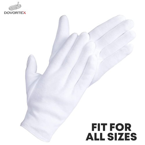 DOVORTEX 24 Pcs White Cotton Gloves - Protective for Dry Hands, Moisturizing, Inspection - Machine Washable