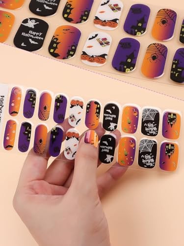 Halloween Cured Gel Nail Polish Strips - Full Wrap Nail Art Stickers - Variation A