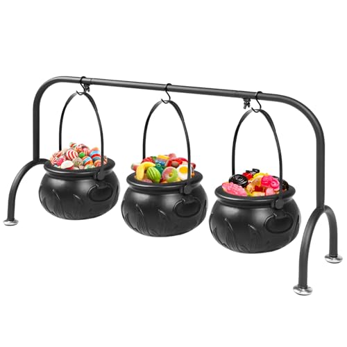 Halloween Witch Cauldron Candy Serving Bowls Set of 3 with Rack