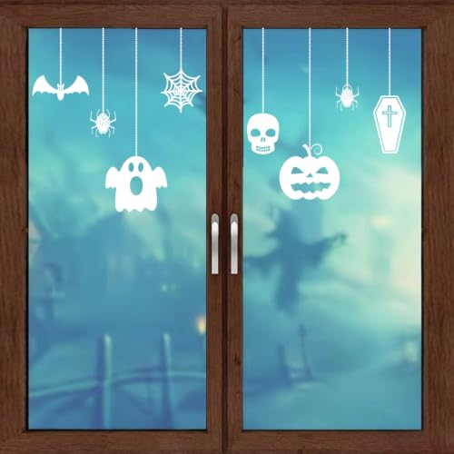 Halloween Window Clings Hanging Ghost Skull Decals - Styl 24