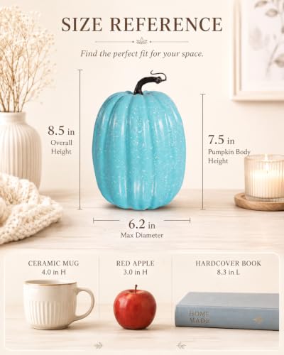 Vensovo 2 Pack 8-Inch Light Blue Faux Pumpkins for Fall & Holiday Decor - DIY Friendly