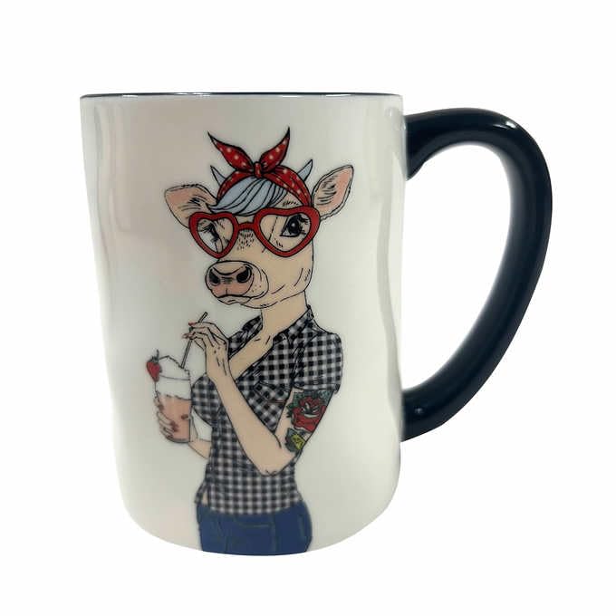 Hipster Animal Coffee Mugs Set of 6 - 17.5 oz Ceramic Drinkware